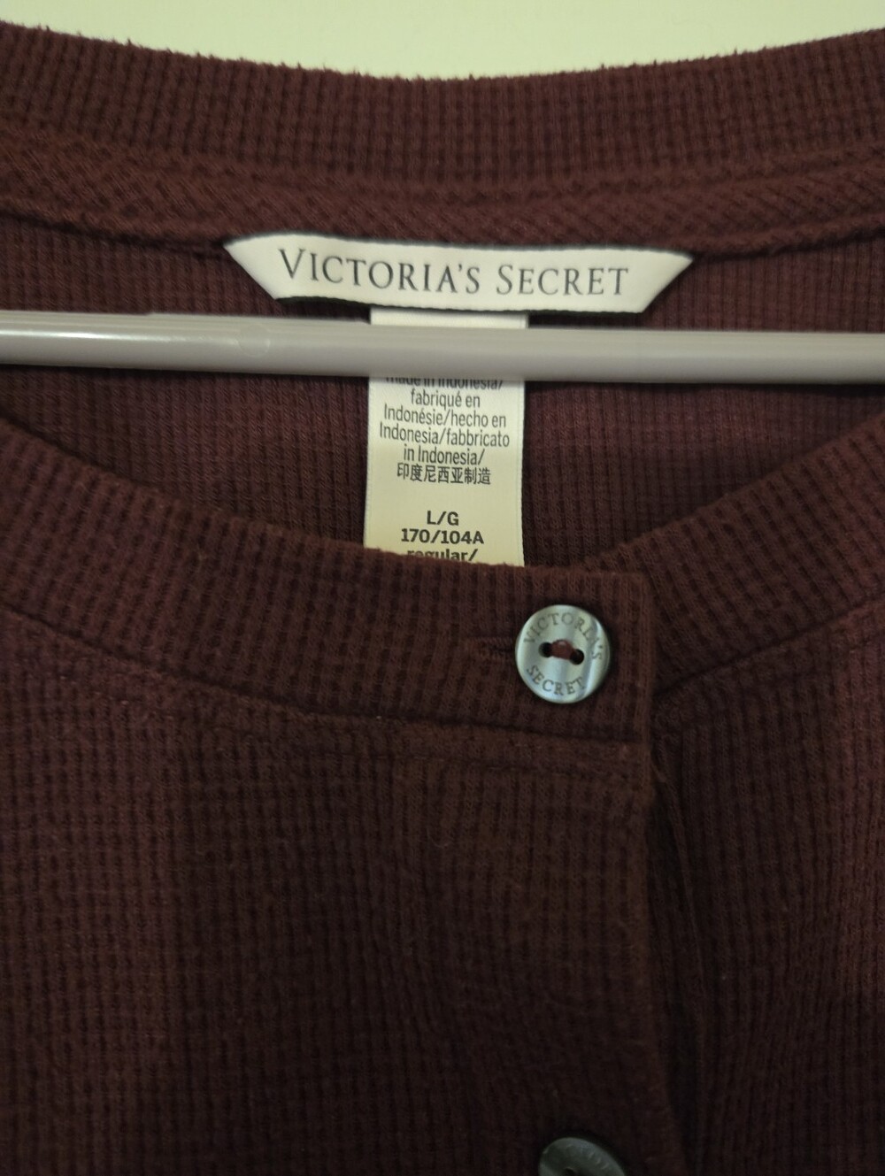 Victoria's Secret Waffle-Knit Button Henley in Maroon - Picture 3 of 5